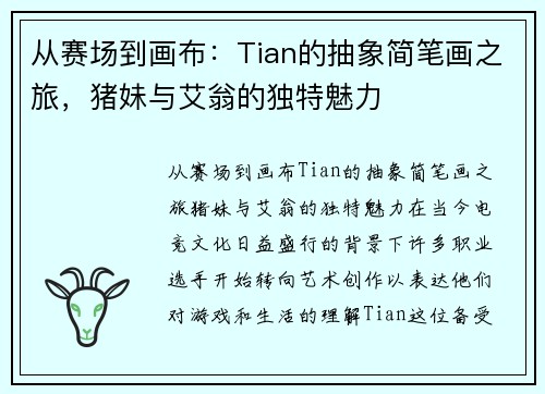 从赛场到画布：Tian的抽象简笔画之旅，猪妹与艾翁的独特魅力