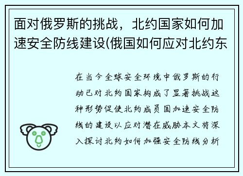 面对俄罗斯的挑战，北约国家如何加速安全防线建设(俄国如何应对北约东扩)