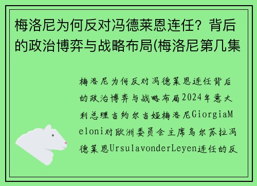 梅洛尼为何反对冯德莱恩连任？背后的政治博弈与战略布局(梅洛尼第几集出场)