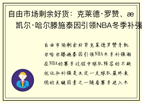 自由市场剩余好货：克莱德·罗赞、李凯尔·哈尔滕施泰因引领NBA冬季补强潮