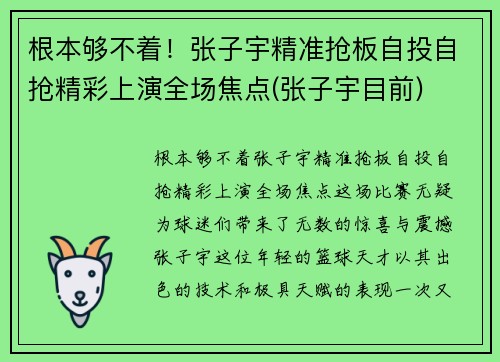 根本够不着！张子宇精准抢板自投自抢精彩上演全场焦点(张子宇目前)