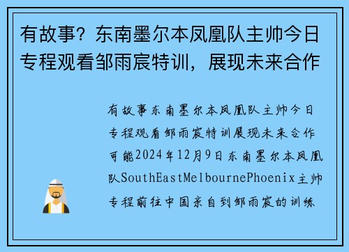 有故事？东南墨尔本凤凰队主帅今日专程观看邹雨宸特训，展现未来合作可能